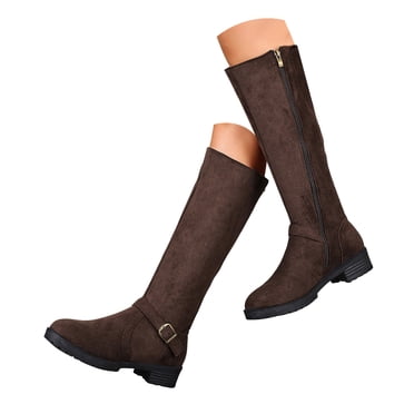 Rokment Bottes Hauteur Genou pour Femmes avec Fermeture Éclair Arrière, Mode Décontractée Ajustable, Boucles en Suède, Mollet Grand, Bottes Hautes d'Équitation et de Robe, Automne Hiver