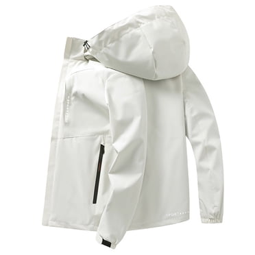 Men's Water Resistant Hooded Jacket, Lightweight All Season Coat with Zip Pockets & Lining, Windproof Outdoor Raincoat for Casual Daily Wear