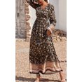 thumbnail image 3 of Robe Maxi à Manches Longues pour Femmes - Col en V, Décontractée, Boutonnée, Bohème, à Imprimé Floral, Automne, Longues Robes, 3 of 6