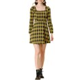 thumbnail image 2 of INSPIRE CHIC Robe à Carreaux Ligne A à Encolure Carrée à Manches Longues d'Automne pour Femme P Noir-Jaune, 2 of 7