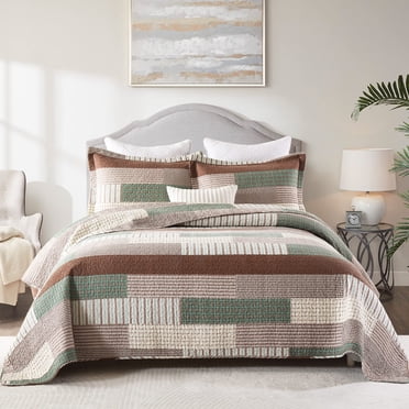 Y-PLWOMEN King Quilt 100% Cotton Cozy King Size Quilt Set, Farmhouse Plaid King Bedspread, Reservible Lightweight King Quilt Bedding Set for All Season, 3-Pieces