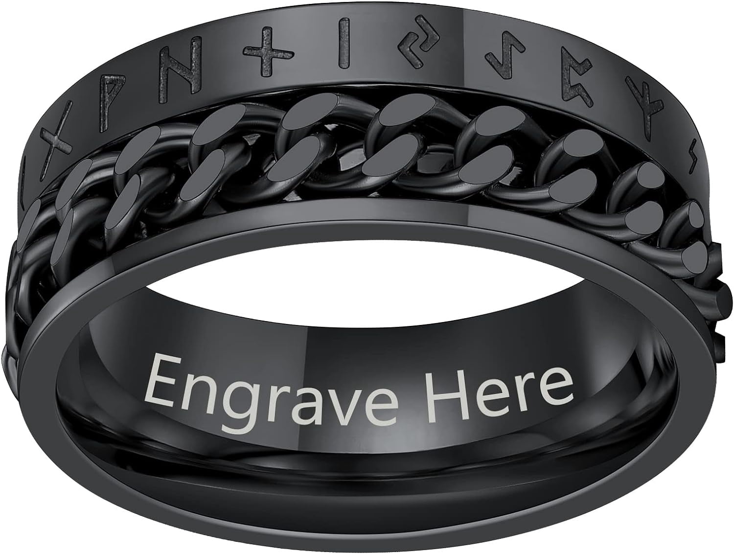 ORUYROP Can Engrave Viking Rune Spinner Rings for Men/Women, Size #7-#14 Chain Link Fidget Ring, Stainless Steel/Gold Plated/Black-Send Gift Box