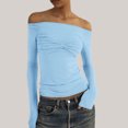 thumbnail image 2 of Women's Fashion Off Shoulder Long Sleeve Tees Slim Fit Stretchy Top - Solid Color, Backless, Perfect for Spring, Fall and Various Occasions, 2 of 3
