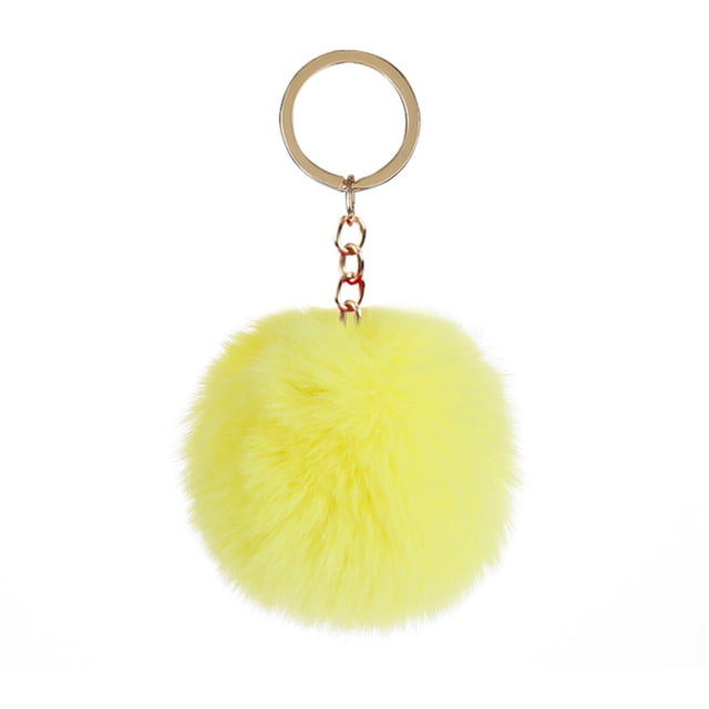 Fuzzy Ball Keychain Supple Comfortable Lovely Key Rings Adorable Practical Key Chains Women for Children Adults Elderly Students Yellow 9cm
