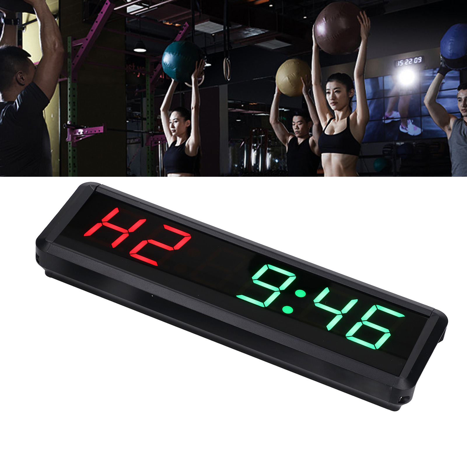 Gym Timer Clock, DC 5V 1.8 Inch Large Digital Workout Clock with Remote Control, USB Rechargeable Smart LED Countdown Colck Interval Timer with Buzzer for Home Gym Garage