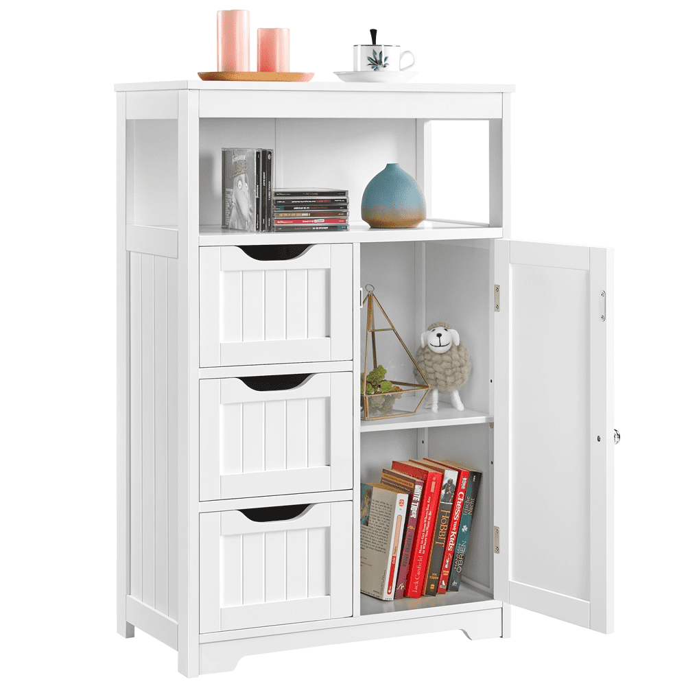 FullFurnique Armoire de Rangement Autoportante en Bois pour Salle de Bain avec Tiroirs, Blanc