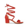 thumbnail image 3 of BLISSFUL STEP Women's Open Toe Lace up Sandals Mid Block Heels Sandals Orange 7, 3 of 7