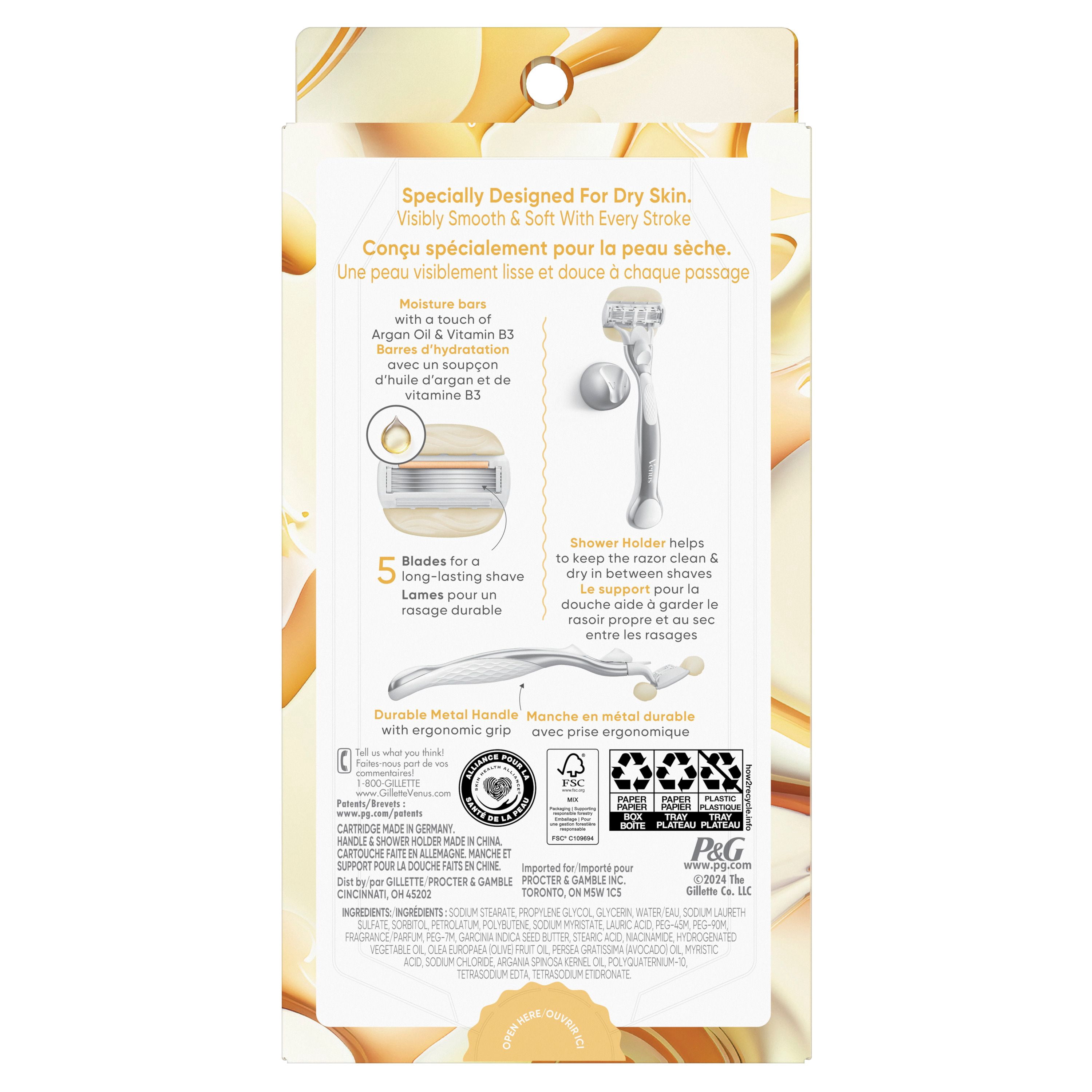 Venus Moistureglide Women's Razor, Reusable Handle, 2 Razor Blade Refills and Shower Holder