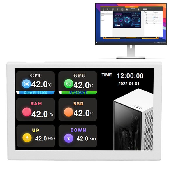 Moniteur de données PC Mini écran IPS USB 5,0 pouces Résolution HD 800 x 480, ports PH de type C, thèmes DIY, coque en alliage d'aluminium, paramètres personnalisables