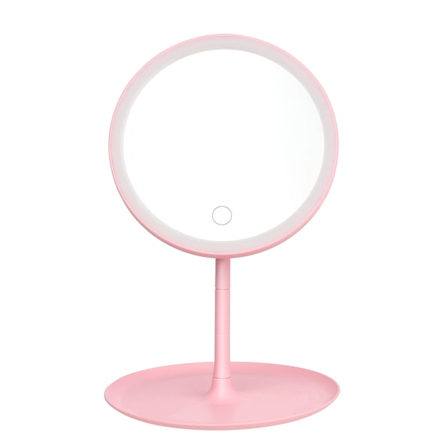 Mistaha Rechargeable Round Makeup Mirror with L-ED Light Screen Switch Detachable Base Desk Makeup Mirror