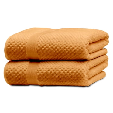 Kingrest Ensembles de Serviettes de Bain 100 % Coton de 2 Pcs, 2 Serviettes de Bain, Serviettes Hautement Absorbantes pour Salle de Bain, Gym, Hôtel - Orange