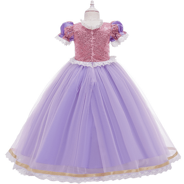 HAWEE Robes Longues Maxi en Coton Princesse Filles Cendrillon Aurora Raiponce Déguisement de Cosplay d'Anniversaire Chic