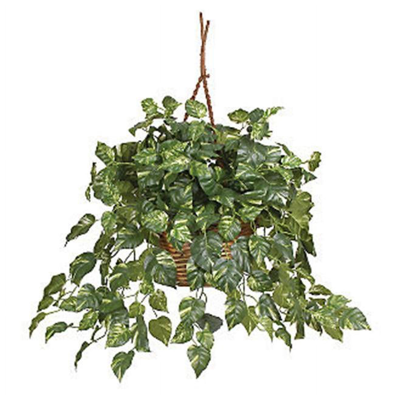 Nearly Natural 6517 Pothos Hanging Basket Silk Plant- Green