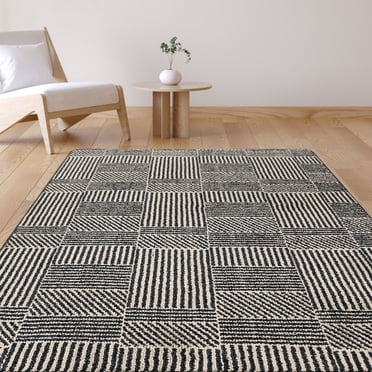 Mainstays Modern Contemporary Lines Pattern Tufted Ivory Charcoal, Machine Washable Area Rug 4x6, Ideal for Living room, Dining area, bedroom