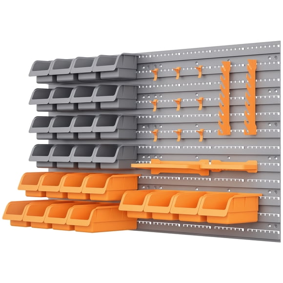 DURHAND 44PC Wall Mounted Storage Bins Parts Rack Kit with Pegboard Orange