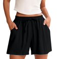 thumbnail image 1 of Ovticza Women's Casual Drawstring Waist Linen Shorts Wide Leg Solid Summer Shorts with Pockets Black 2XL, 1 of 4