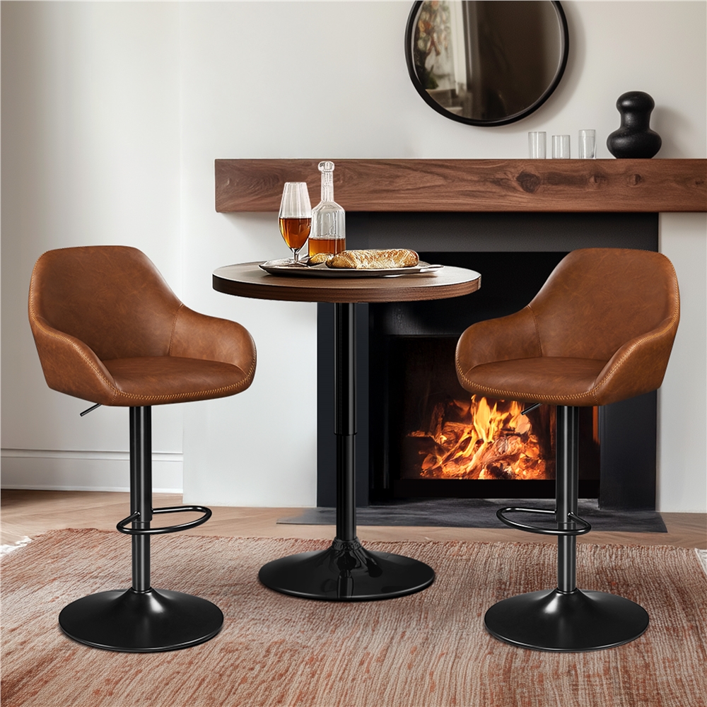 Yaheetech Set of 2 Vintage Swivel Bar Stools with Backrest, Armrests and Footrest, Brown