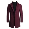 thumbnail image 1 of UKAP Men Pea Coat Solid Color Trench Coats Lapel Jacket Mid Length Work Outwear Wine Red M, 1 of 3