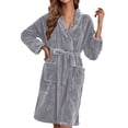 thumbnail image 1 of ManxiVoo Plush Fleece Long Robe Shawl Collar Cozy Warm Bathrobe Spa Relaxation House Coat M Size Light Ashy, 1 of 6