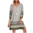 thumbnail image 2 of Ovzne Robes pour Femmes Robe d'Été Mode pour Femmes Décontractée Imprimée à Cordon Fente Été Manches 3/4 Robe à Col Rond Grande Taille Robe Maxi Imprimée Liquidation, 2 of 7