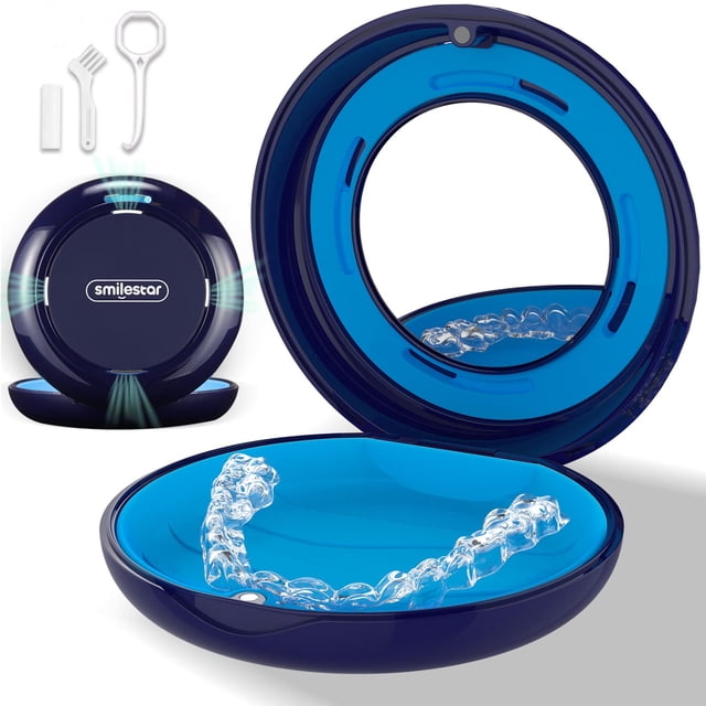 Retainer Case, Slim Aligner Case with Adjustable Vent Holes and Mirror, Compatible with Invisalign, Night Guard and Mouth Guard, Premium Retainer Case, With Aligner Remover Tool, Chew & Brush
