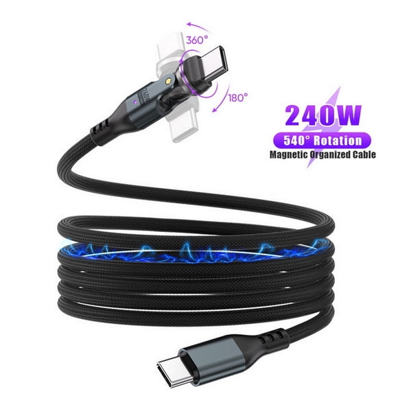 Câble de Chargement USB‐C / Stockage à Enroulement Magnétique / Rotation à 360° Inclinaison à Angle Droit à 180° / Synchronisation de Données de Charge Rapide 240 W pour Téléphone Intelligent Tablette Ordinateur Portable Appareils Type‐C