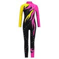 thumbnail image 1 of CHICTRY Kids Girls Sparkly Rhinestone Long Sleeve Unitard Full Body Jumpsuit One Piece Bodysuit Yellow&Hot Pink 12, 1 of 5