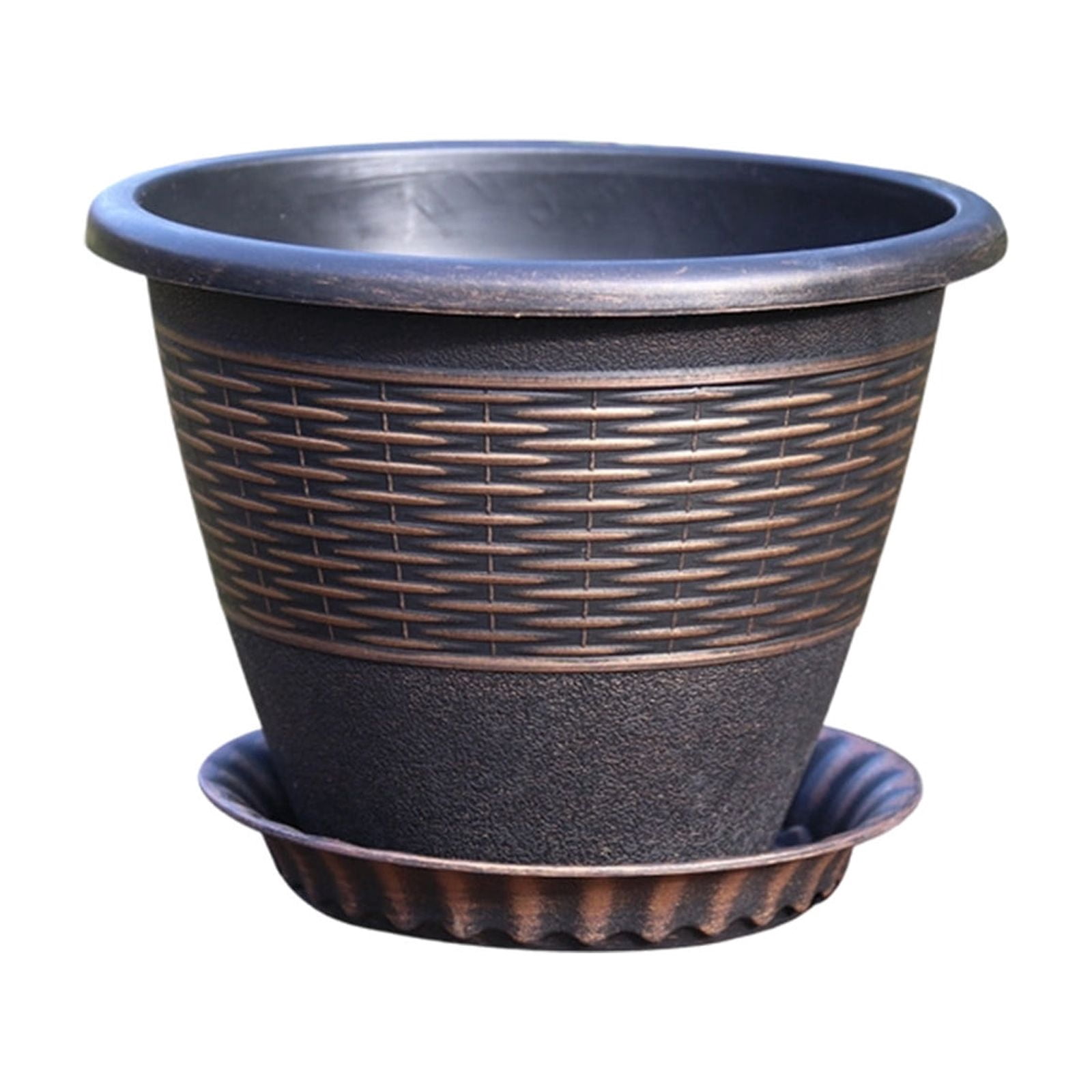 Tauxra 8 Inch Plastic Planter Pots For Outdoor Plants Roman Rattan Style Thickened Large Flower Pot For Succulents Bonsai And Vegetables