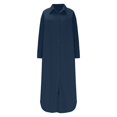 thumbnail image 4 of FcBaudy Robe à Manches Longues à Col Rabattu Longueur Cheville, Robes pour Femmes, Robes de Printemps pour Femmes Mode Féminine Col Rabattu Ample Coton Lin Manches Longues Ajustée Taille Haute Robe Femme Robe, 4 of 7