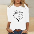 thumbnail image 2 of Penkiiy T-Shirts à Manches 3/4 Imprimés Cœur Col Rond Tunique de la Saint-Valentin Blouse TP Blanc, 2 of 5