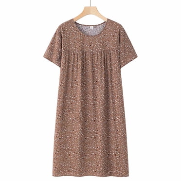 Middle Aged & Elderly Women's Cotton Sleep Dress Summer Short Sleeve Loose Fit Nightgown, Soft Breathable Plus Size Homewear Dress by Hontri