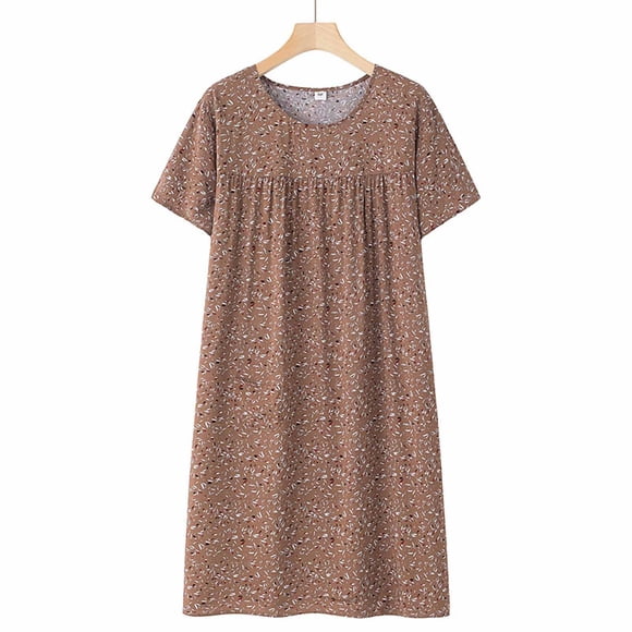 Middle Aged & Elderly Women's Cotton Sleep Dress Summer Short Sleeve Loose Fit Nightgown, Soft Breathable Plus Size Homewear Dress by Hontri
