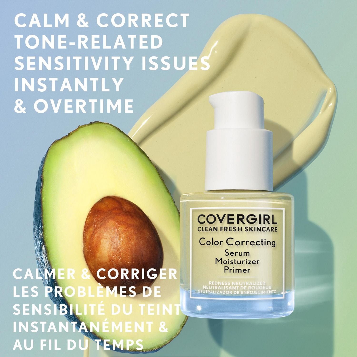COVERGIRL Clean Fresh Sérum hydratant correcteur de couleur et apprêt riche en niacinamide, complexe d'avocat et de céramides TRUCLEAN™, 100% Sans Cruauté