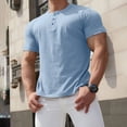 thumbnail image 4 of BOBOGOJP T-Shirts de Mode pour Hommes Manches Courtes Col Rond Hauts de Travail Couleur Unie Chandail (Bleu,G), 4 of 5
