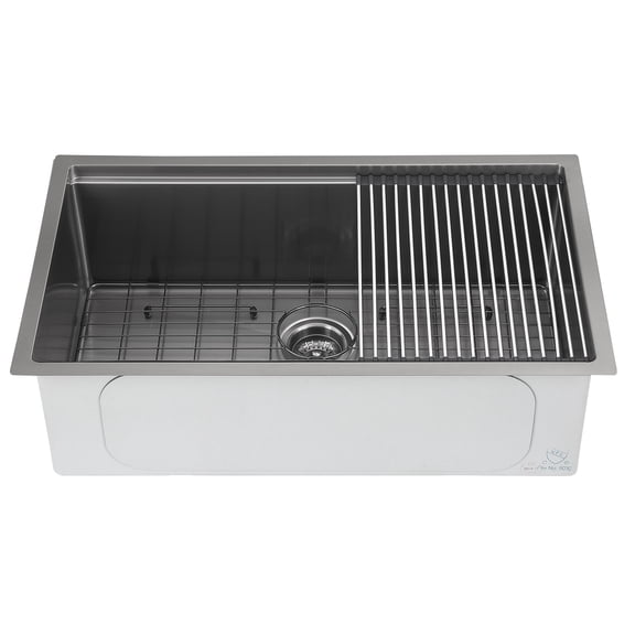 Ancona 32” Single Bowl Undermount Kitchen Sink with Grid and Roll-Up Mat