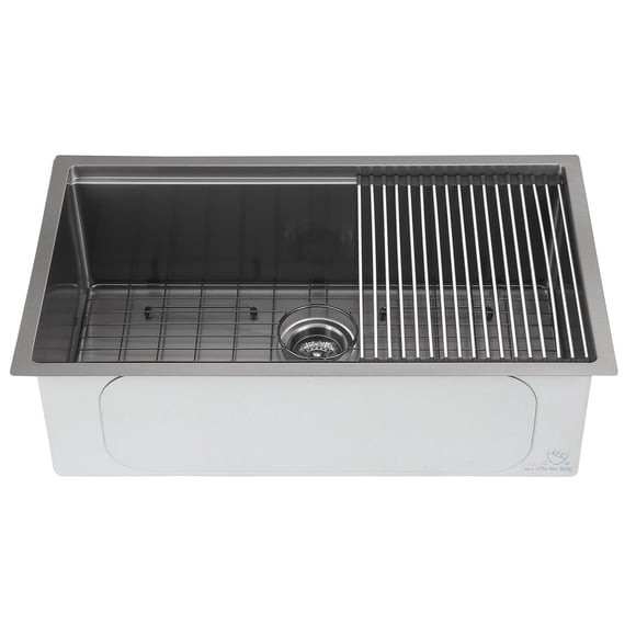Ancona 32” Single Bowl Undermount Kitchen Sink with Grid and Roll-Up Mat