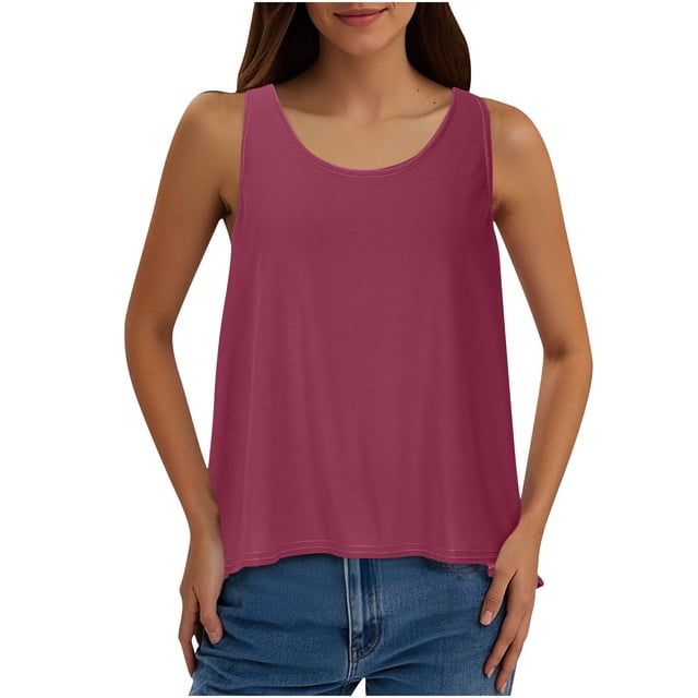 Dealovy Camisoles pour Femmes Col Ras du Cou Sans Manches Dos Ouvert Hauts de Sortie Blouses Amples Ajustées Camisole