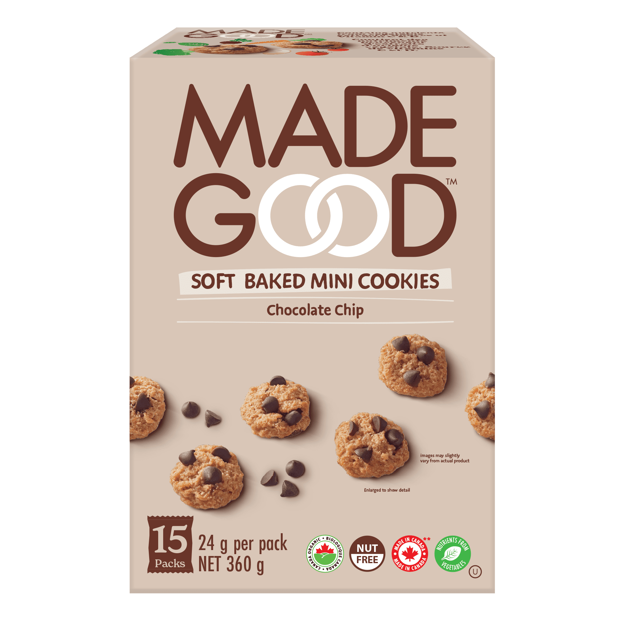MadeGood Chocolate Chip Soft Baked Mini Cookies Family Pack 15 packets