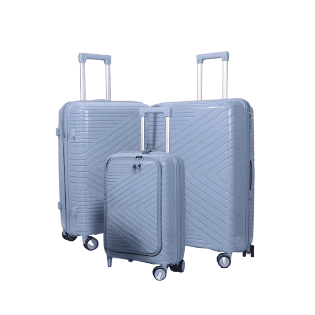 TRAVLR Express 3 Piece Luggage Set Front Opening 20" Carry On – Hardside Spinner Suitcase Set, Expandable 24" & 28" Checked Luggage, Recessed TSA Lock, Mute 360 Wheels, Anti-Blast Zippers-Light Blue