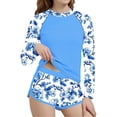 thumbnail image 1 of RXMEKW Swimsuit Set for Girls with Floral Print Two-Piece Beach Swimsuit Long Sleeve Rash Guard and Swim Shorts for Kids and Teens Summer Pool and Ocean, 1 of 5