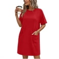 thumbnail image 2 of Sentmoon Robes pour Femmes Décontractées avec Poches Col Ras du Cou Couleur Unie Mignonnes Robes de Printemps Manches Courtes Coupe Régulière Entraînement Fournitures de Plage Robes de Printemps pour Femmes pour Voyage et Vacances Rouge m, 2 of 7