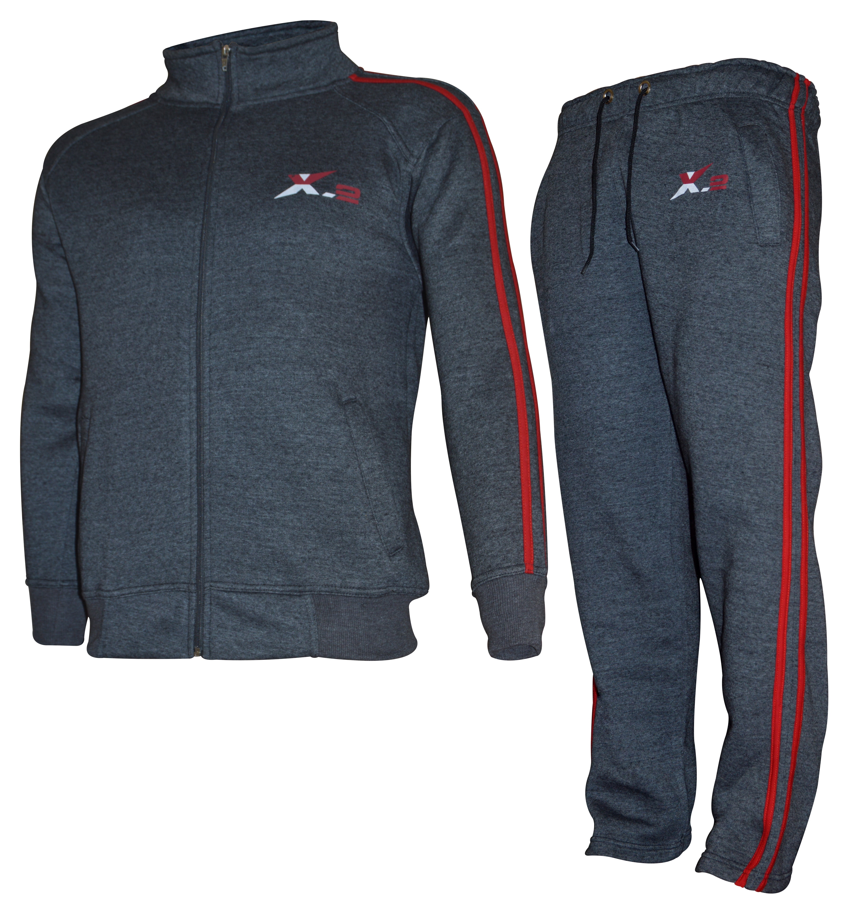 X-2 Mens Athletic Full Zip Fleece Tracksuit Jogging Sweatsuit Activewear