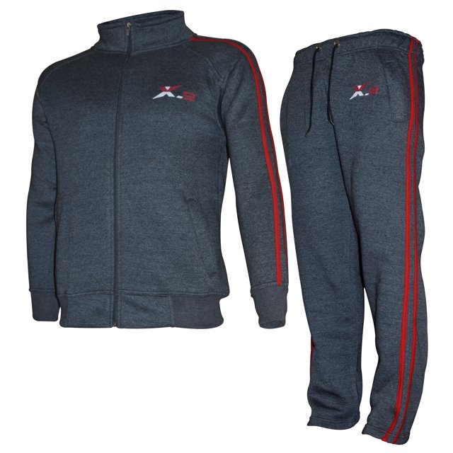 X-2 Mens Athletic Full Zip Fleece Tracksuit Jogging Sweatsuit Activewear