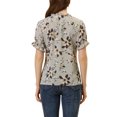 thumbnail image 3 of INSPIRE CHIC Women's Floral Ruffled Short Sleeve Ruffle Neck Casual Blouses Grey XS, 3 of 6