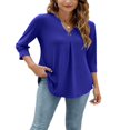 thumbnail image 3 of Blouses à Manches 3/4 Col en V pour Femmes Chemise Boutonnée Printemps Ample Décontractée Mode Urbaine, 3 of 7