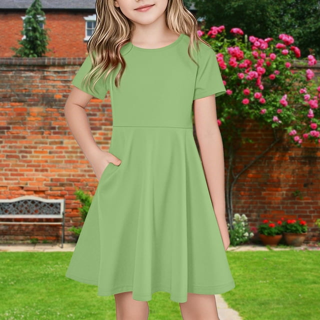 NTACZA Robe Midi de Printemps pour Fille Décontractée à Manches Courtes Robes T-Shirt Amples et Fluides Robe de Plage pour Fille 13 Ans