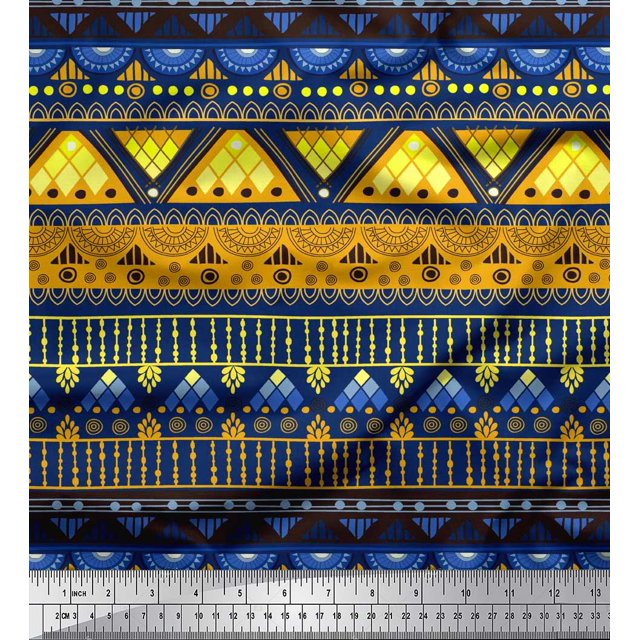 Soimoi Polyester Crepe Fabric Geometric & Semi Mandala Decorative Decor Fabric Printed Yard 42 Inch Wide