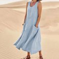 thumbnail image 2 of Robe Longue d'Été Sans Manches en Coton et Lin pour Femmes, Encolure Dégagée, Décontractée, Fluide, Ample, Maxi, avec Poche, pour Plage et Vacances, 2 of 7