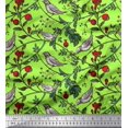 thumbnail image 1 of Soimoi Cotton Cambric Fabric Bird & Leaf Bird Printed Fabric 1 Yard 42 Inch Wide, 1 of 3