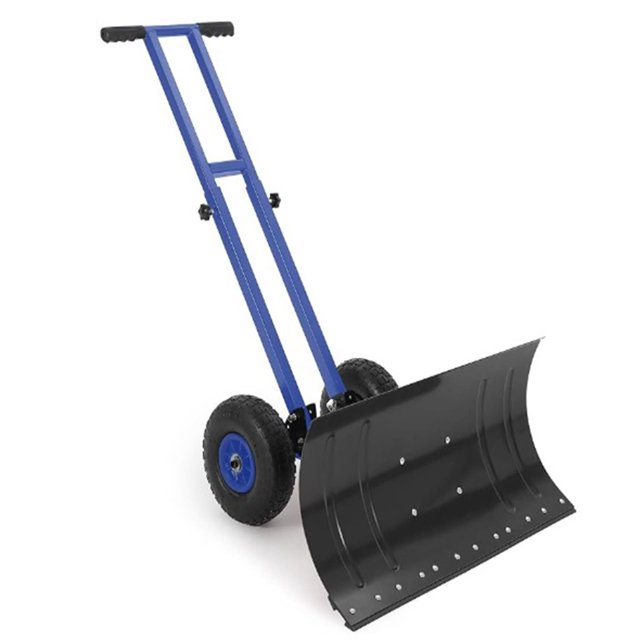 Bingirl Pelle à Neige Roulante Robuste 29x14 Po avec Roues, Angle et Hauteur à 5 Positions, Doubles Accoudoirs, Bleu+noir